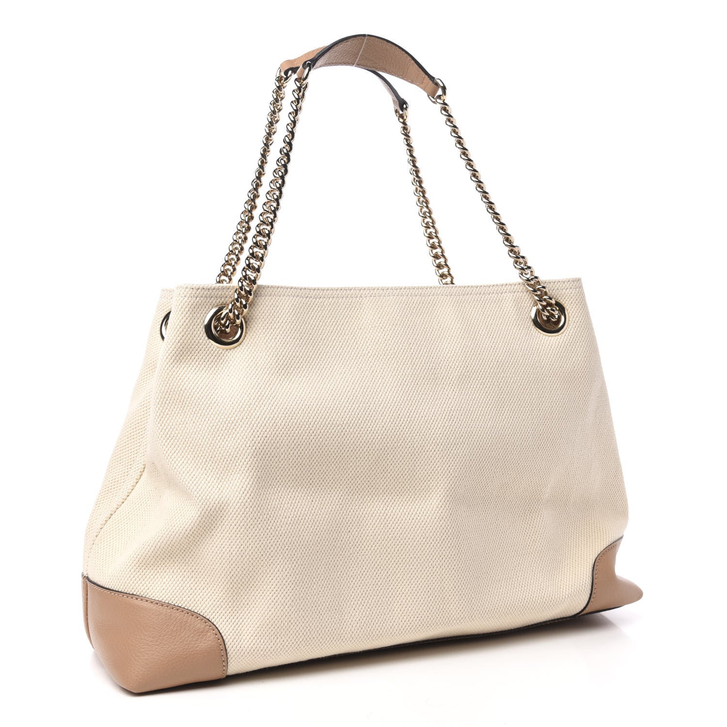 Gucci Linen Canvas Pebbled Calfskin Medium Soho Chain Shoulder Bag White Camelia 3 of 10