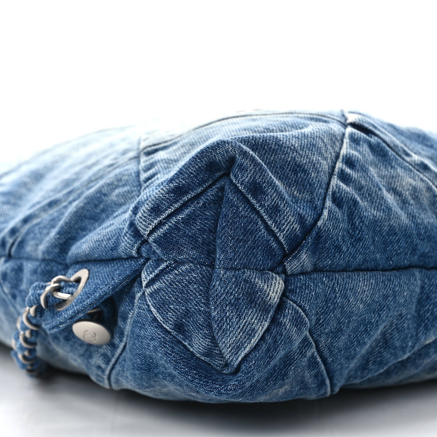 Denim Quilted Chanel 22 Backpack Blue
