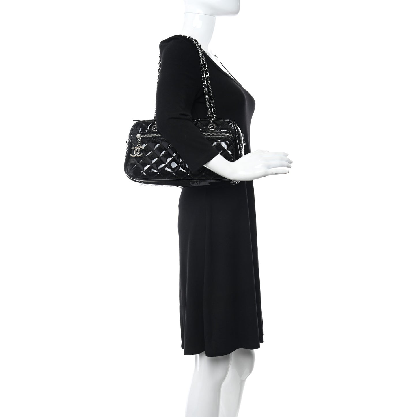 Patent Quilted Bowler Bag Black