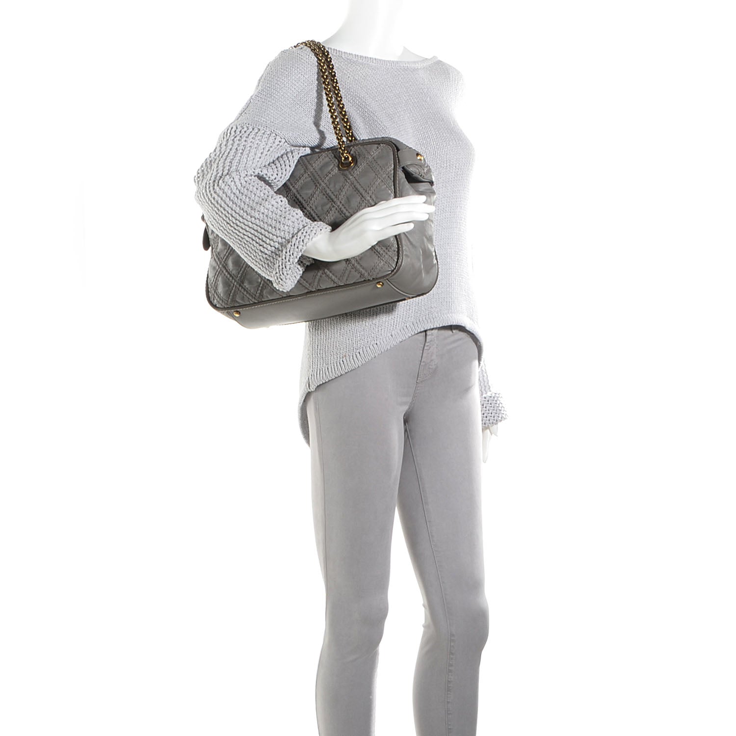 Chanel Calfskin Quilted Stitch Triptych Tote Grey 2 of 7
