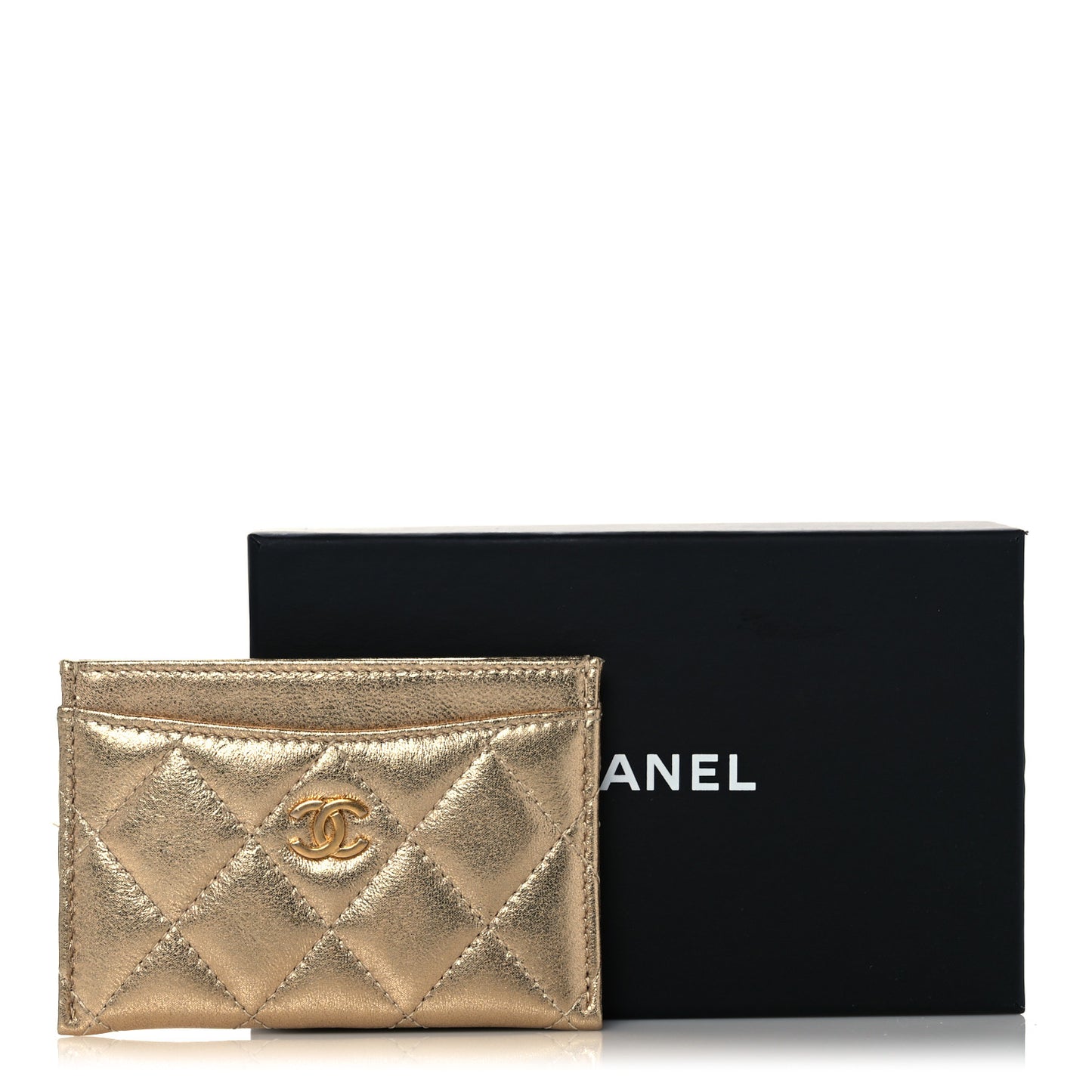 Metallic Lambskin Quilted CC Card Holder Gold