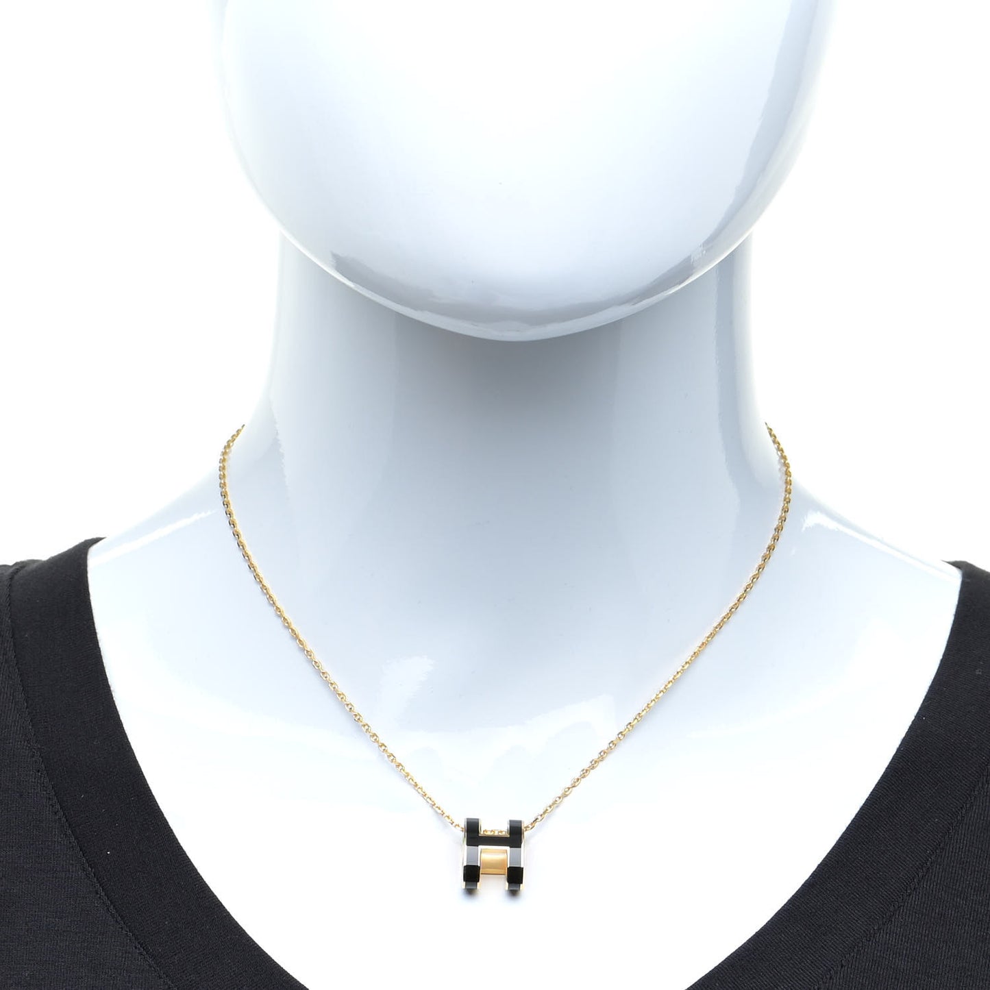 Lacquered Gold Pop H Pendant Necklace Black