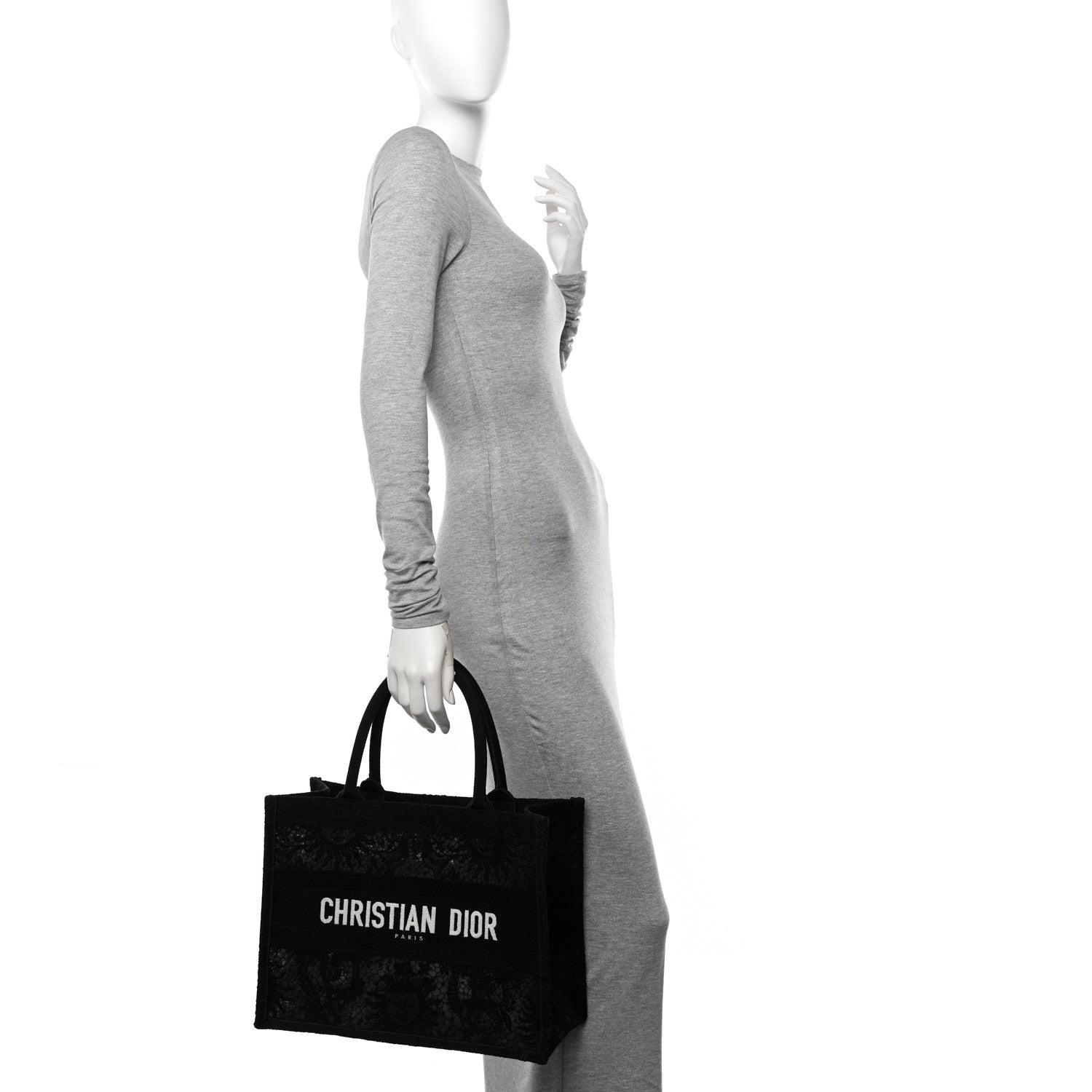 Christian Dior Canvas Embroidered Mesh Macrame Medium Toile de Jouy Soleil Book Tote Black 2 of 10
