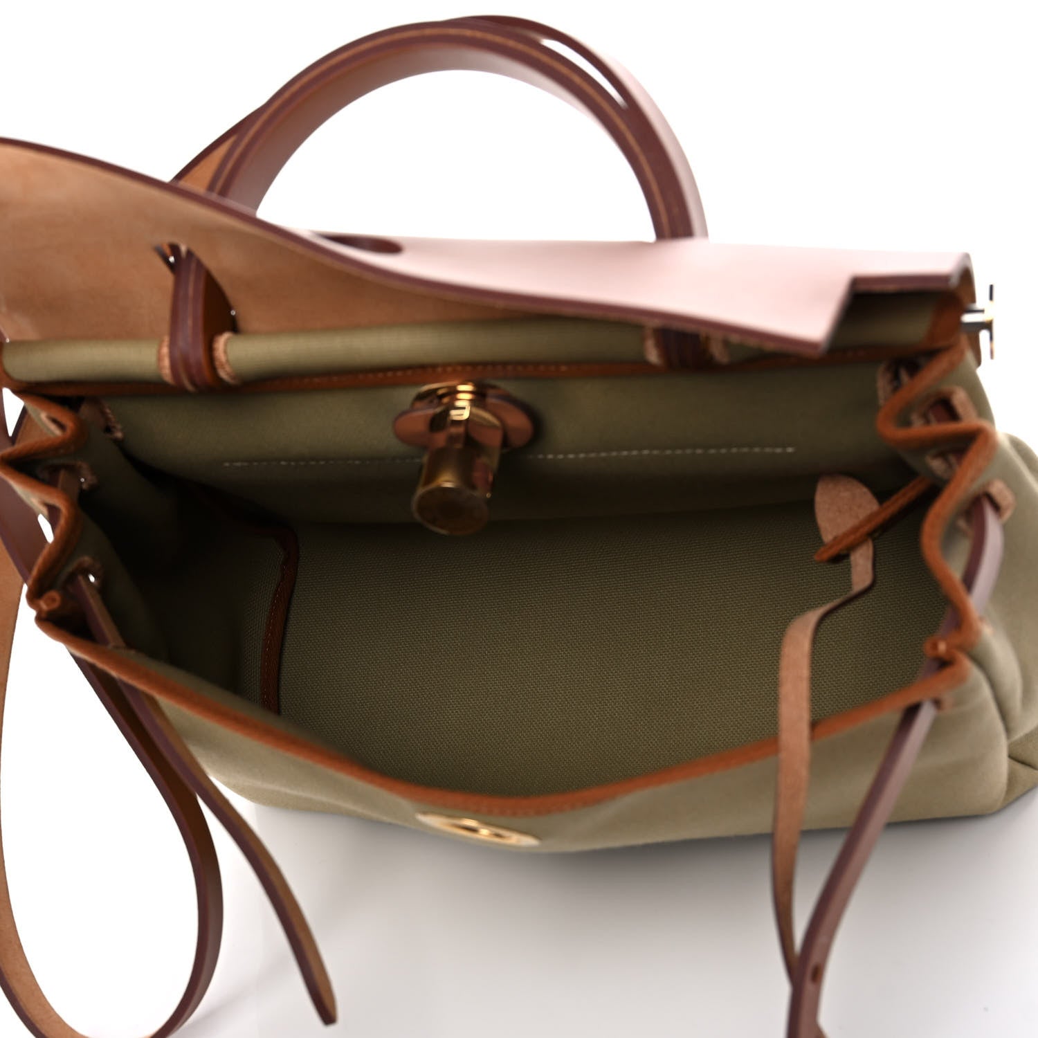 Hermes Military Toile Vache Hunter Herbag Zip Retourne 31 PM Poussiere Fauve 6 of 21