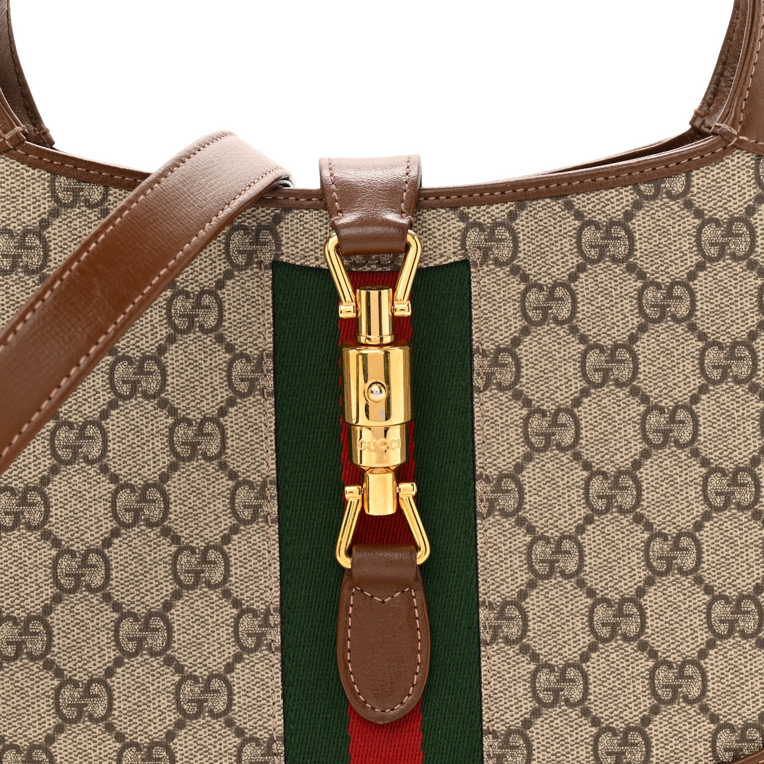 Gucci GG Supreme Monogram Azalea Calfskin Web Small Jackie 1961 Hobo Beige Ebony Brown Sugar 8 of 11
