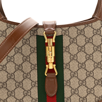 Gucci GG Supreme Monogram Azalea Calfskin Web Small Jackie 1961 Hobo Beige Ebony Brown Sugar 8 of 11