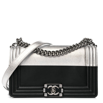 Chanel Metallic Goatskin Calfskin Medium Boy Flap Silver Black 1 of 10