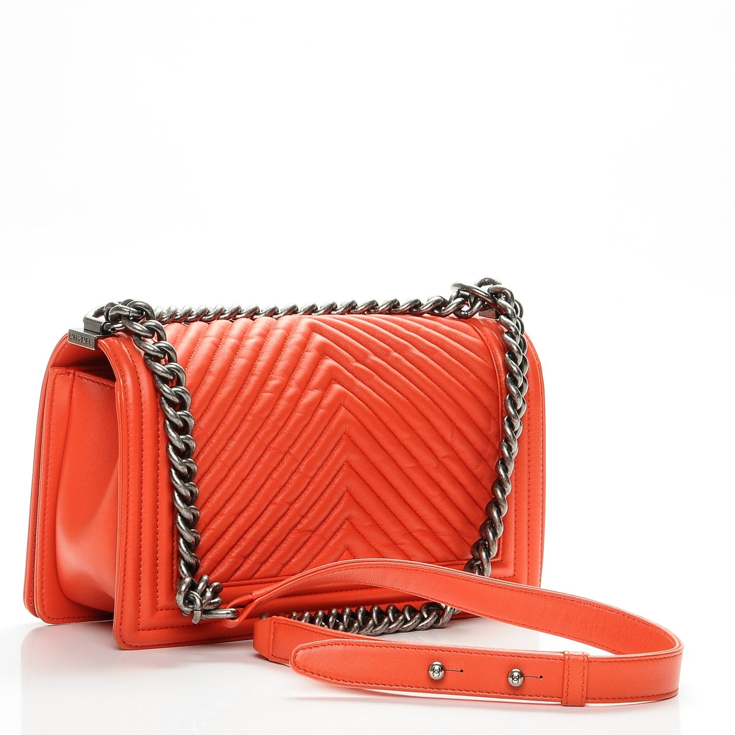 Wrinkled Lambskin Chevron Quilted Medium Boy Flap Orange