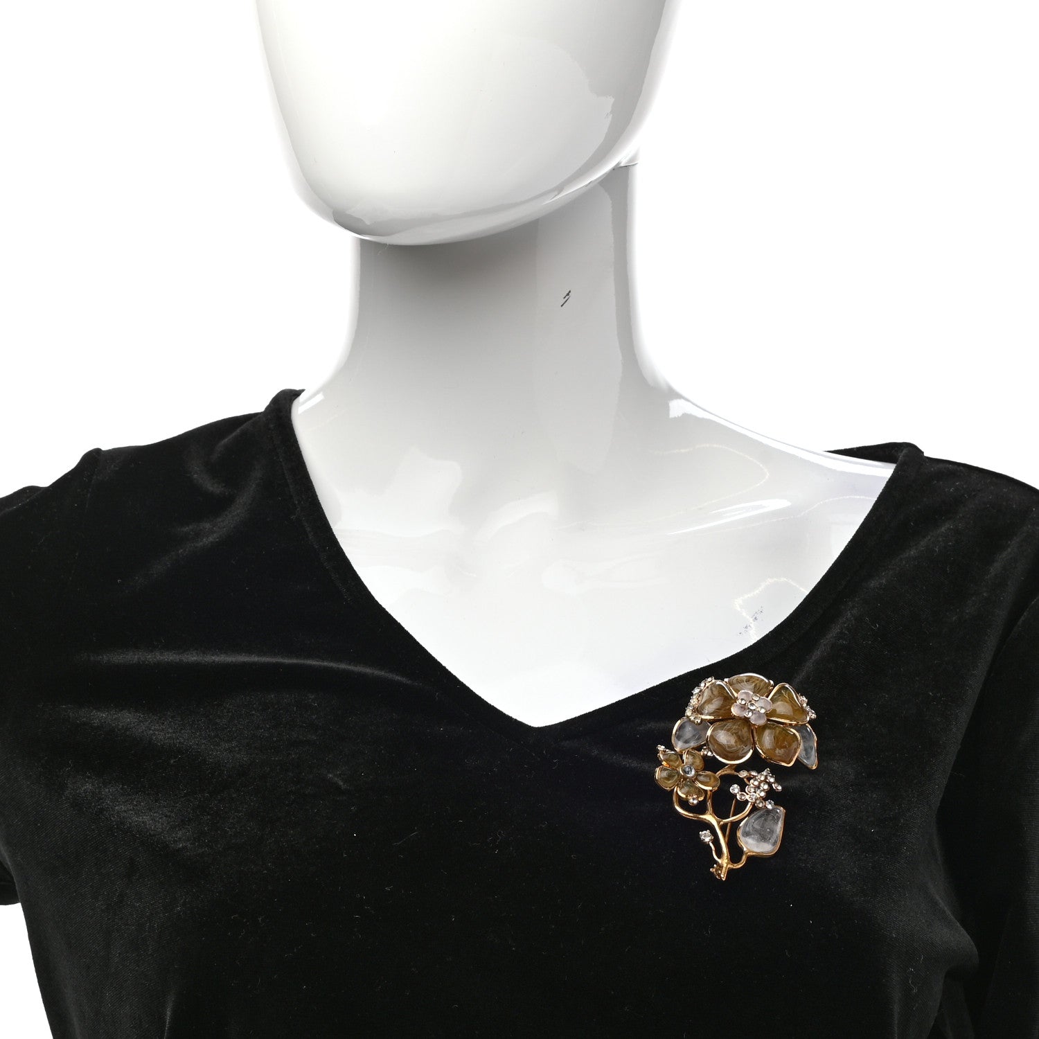 Chanel Gripoix Poured Glass Crystal Camellia Brooch Gold 2 of 4