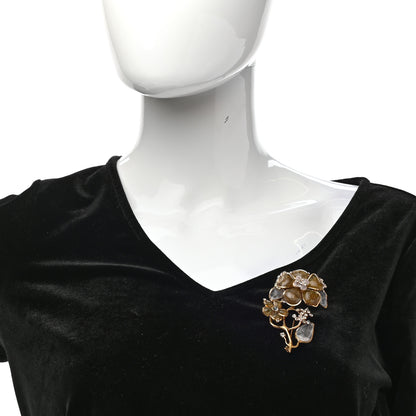 Chanel Gripoix Poured Glass Crystal Camellia Brooch Gold 2 of 4