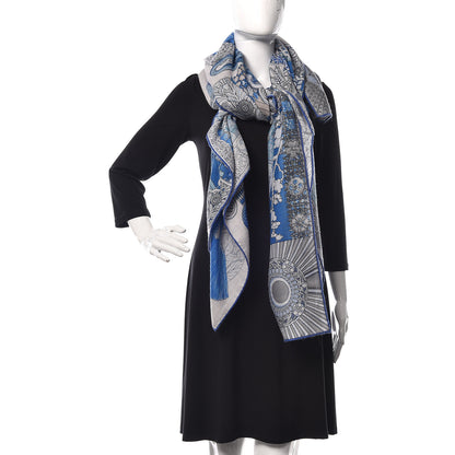 Hermes Cashmere Silk Parures De Samourais Shawl 140 Gris Chine Bleu Gris 2 of 5