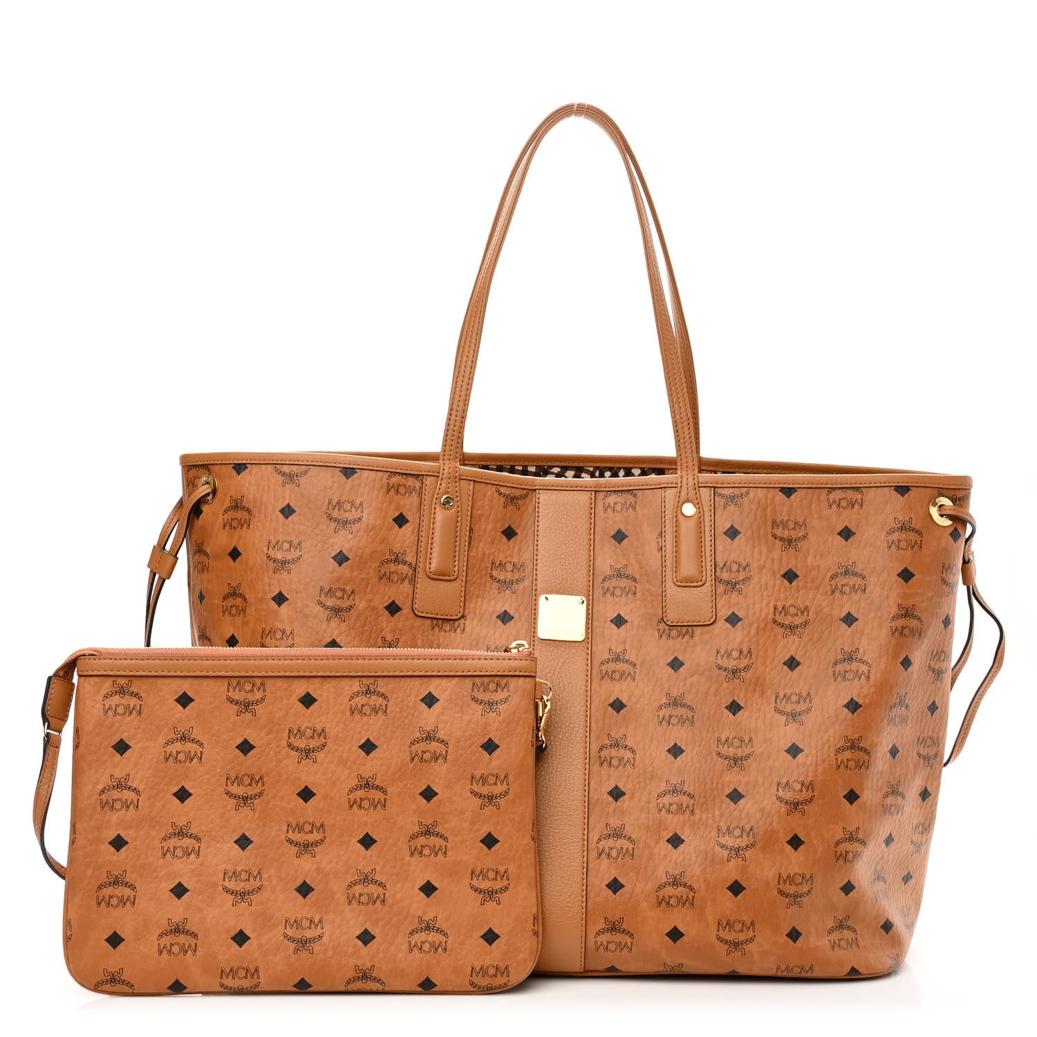 MCM Visetos Large Liz Reversible Shopper Tote Cognac 1 of 16