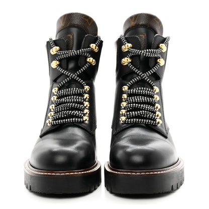 Louis Vuitton Calfskin Monogram Territory Flat Ranger Boots 37.5 Black 2 of 13