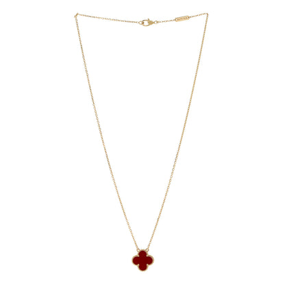 Van Cleef & Arpels 18K Yellow Gold Carnelian Vintage Alhambra Pendant Necklace 3 of 6