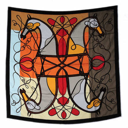 Hermes Silk Soie Coup De Fouet Scarf 90 Noir Etoupe Gris 2 of 7