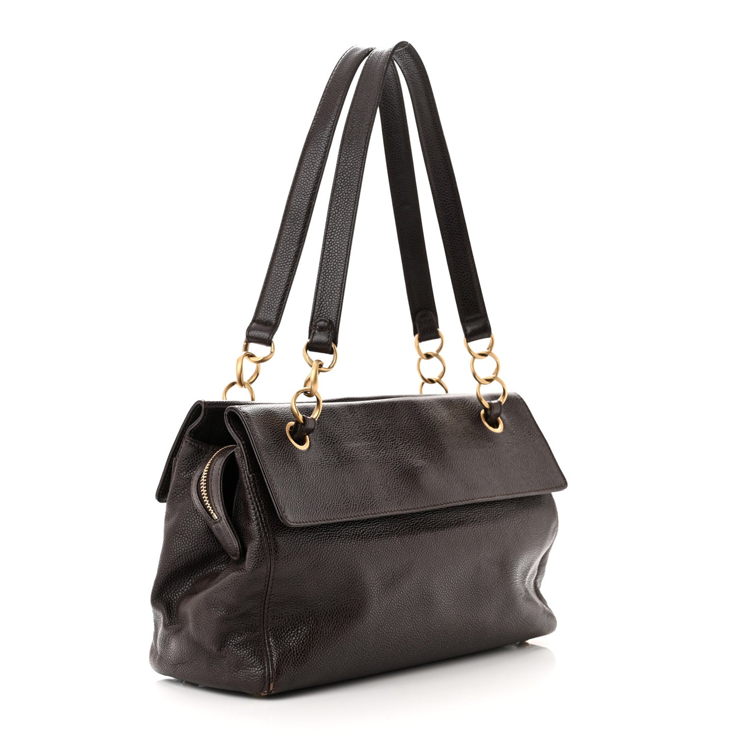 Caviar Flap Shoulder Bag Brown