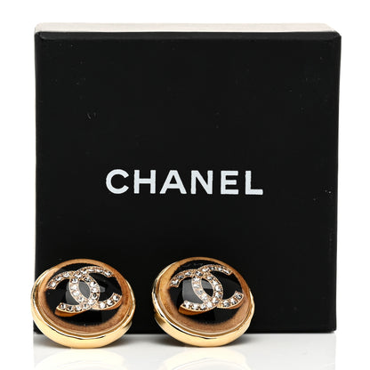 Chanel Resin Crystal CC Round Earrings Gold Black 5 of 5