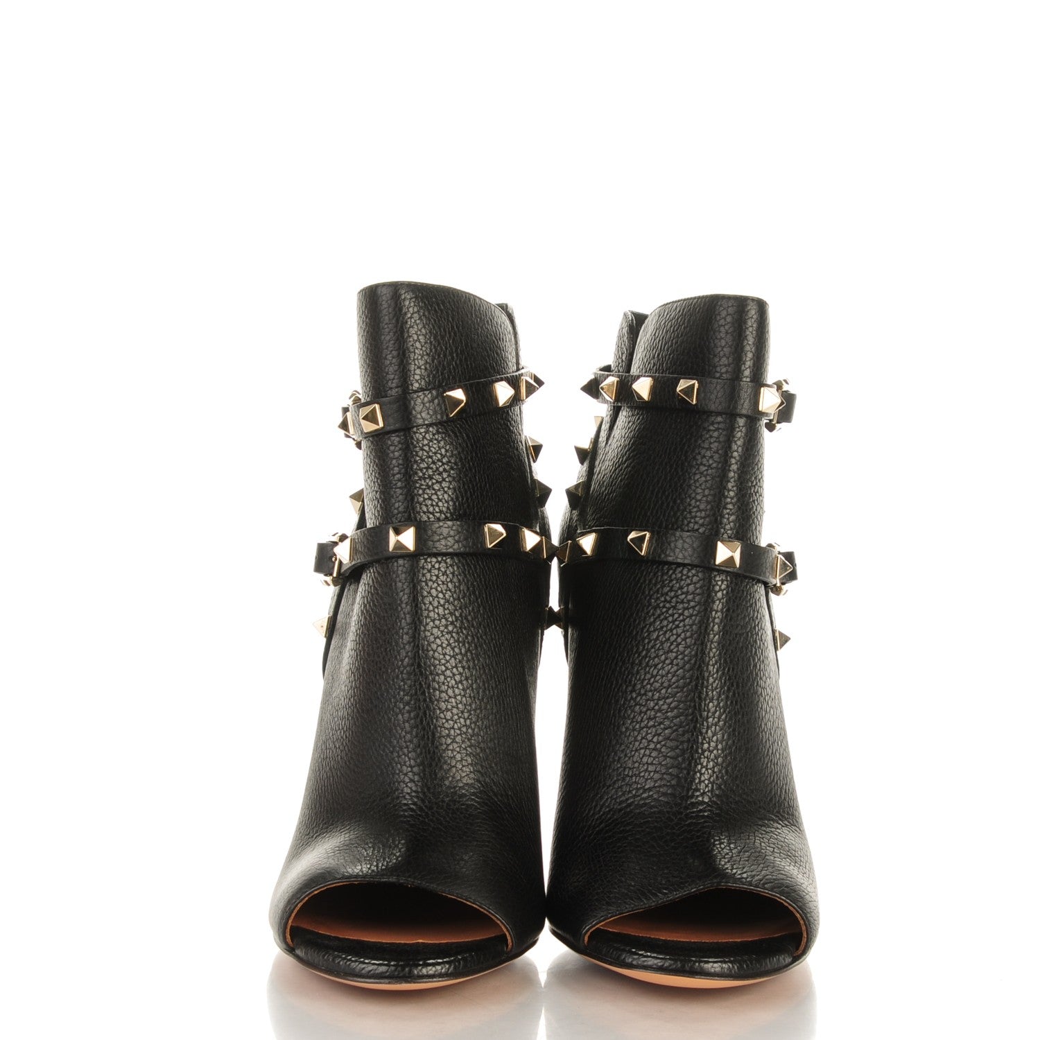 Valentino Garavani Grained Calfskin Rockstud Peep Toe Double Buckle 100mm Ankle Boots 40 Black 2 of 8