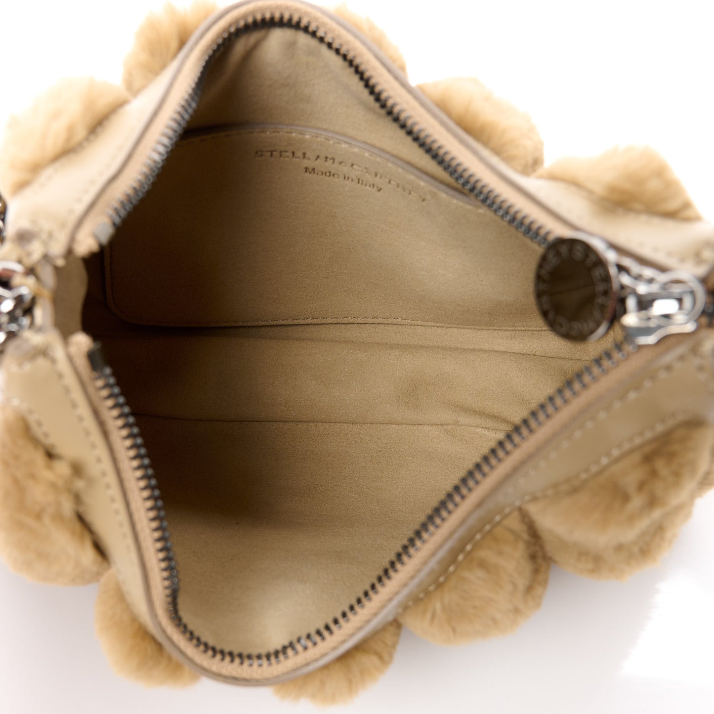STELLA MCCARTNEY Eco Fur Mini Striped Shoulder Bag Camel