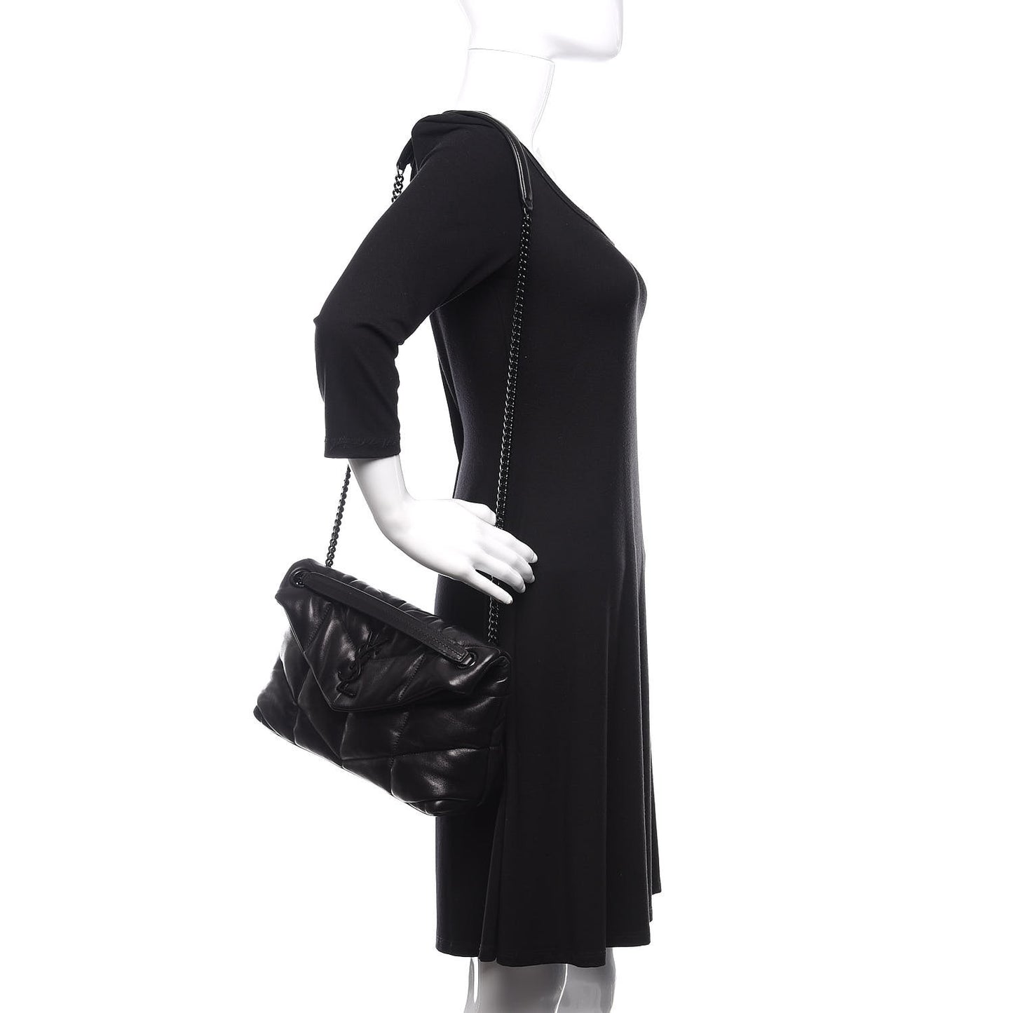 Lambskin Quilted Small Loulou Puffer Monogram Chain Satchel Black
