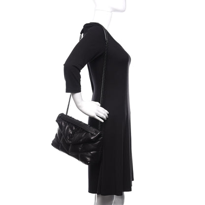 Saint Laurent Lambskin Quilted Small Loulou Puffer Monogram Chain Satchel Black 3 of 12