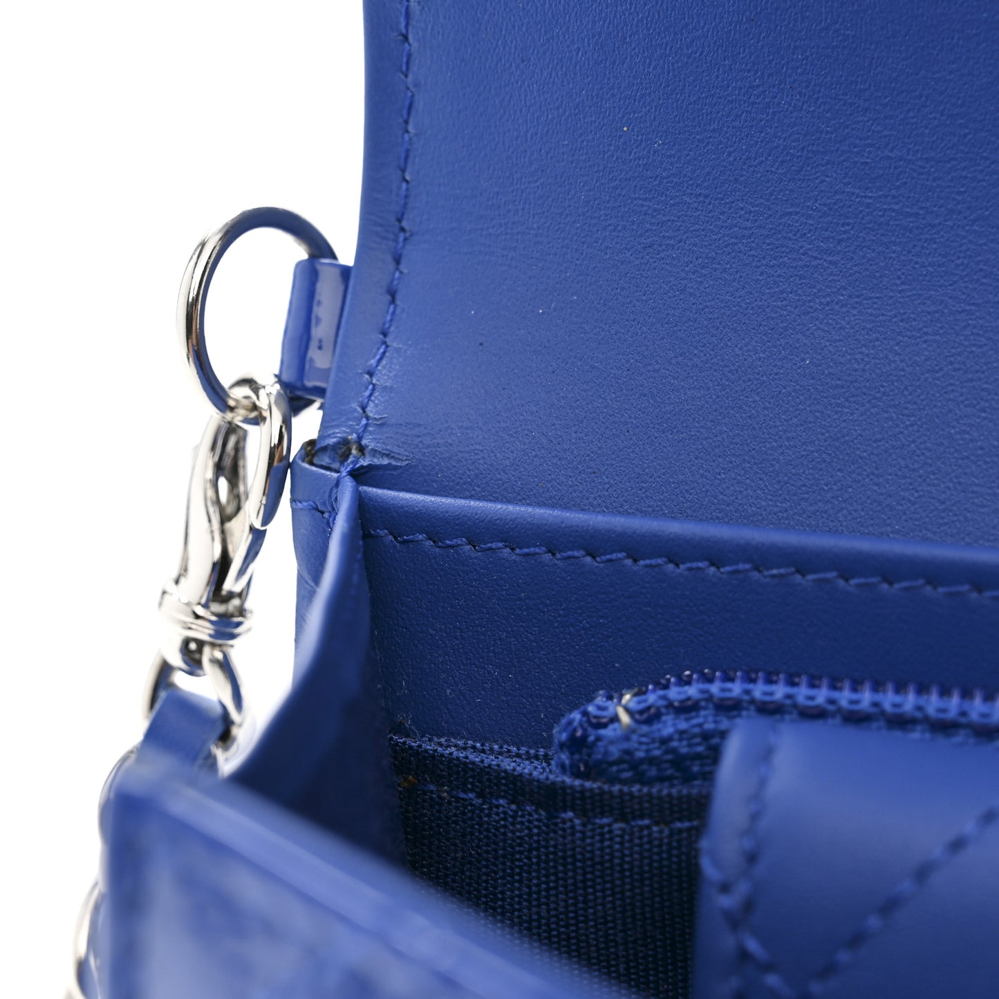 Patent Calfskin Quilted Boy Wallet on Removable Chain Blue