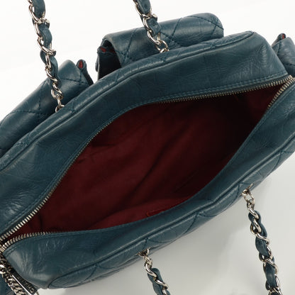 Chanel Aged Calfskin Quilted Cotton Club Reporter Blue 5 of 7