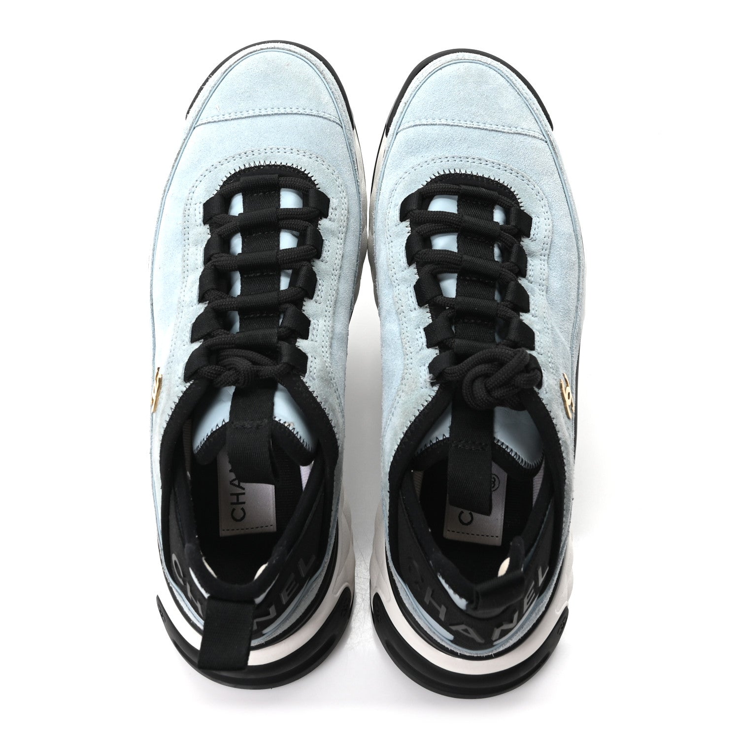 Chanel Suede Calfskin Nylon Grosgrain CC Sneakers 38.5 Light Blue 2 of 10