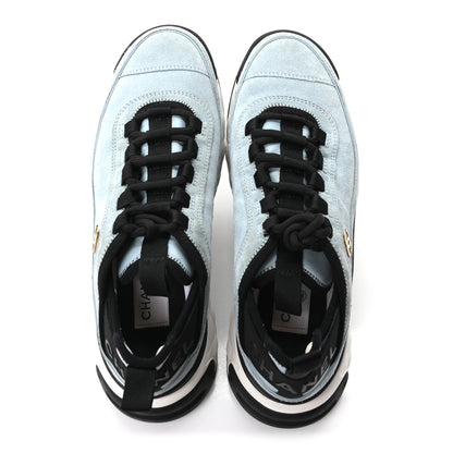 Chanel Suede Calfskin Nylon Grosgrain CC Sneakers 38.5 Light Blue 2 of 10