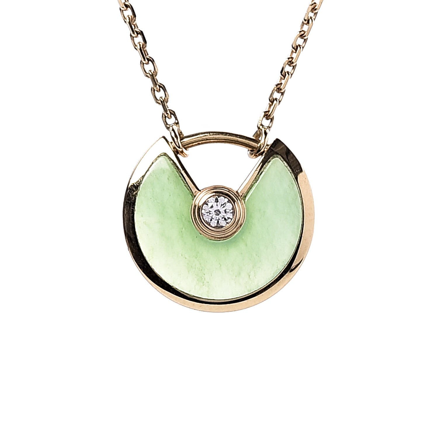 Cartier 18K Yellow Gold Diamond Chrysoprase XS Amulette de Cartier Pendant Necklace 4 of 6