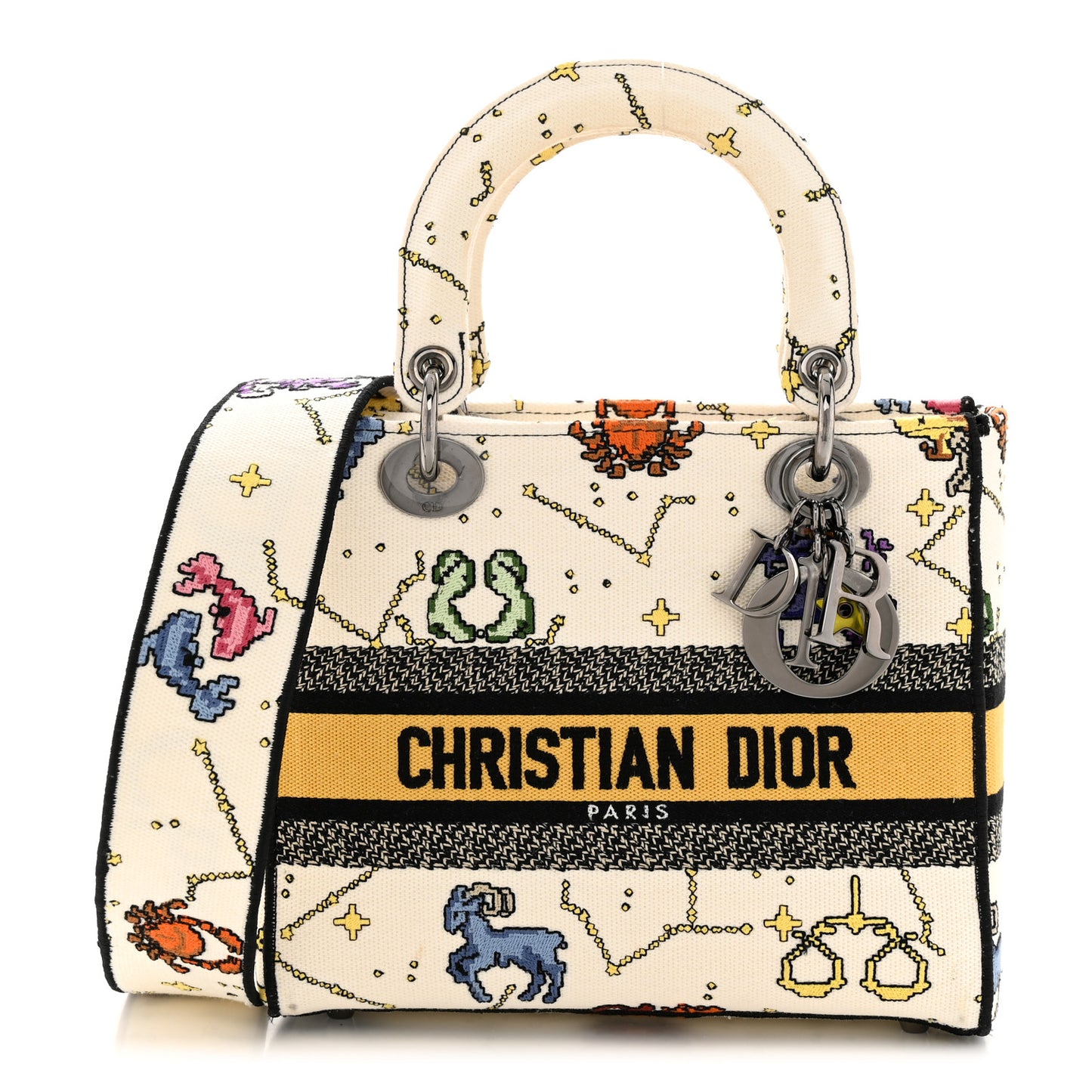 Canvas Pixel Zodiac Embroidered Medium Lady D-Lite Ecru Multicolor