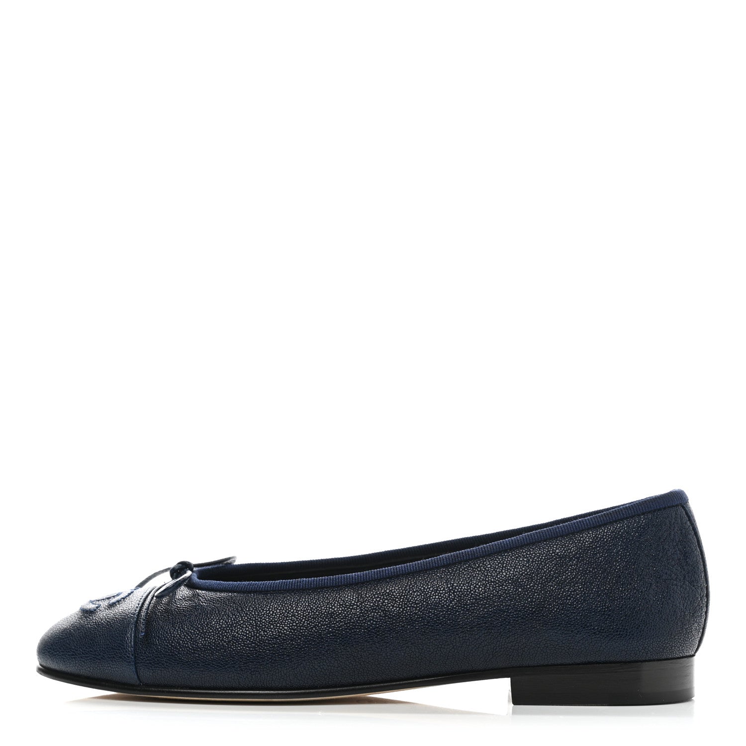 Chanel Caviar CC Cap Toe Ballerina Flats 36.5 Navy Blue 1 of 8