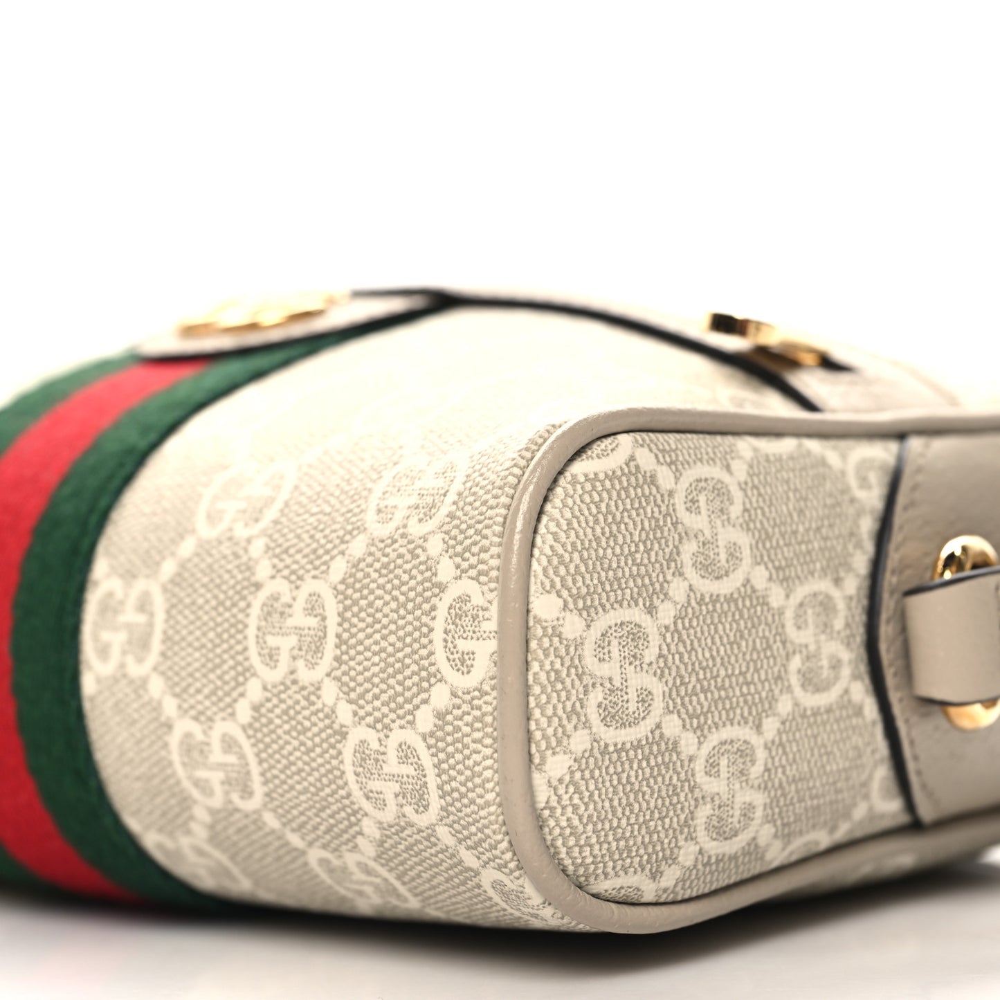 GG Supreme Monogram Textured Dollar Calfskin Mini Ophidia Shoulder Bag Beige Mystic White Oatmeal