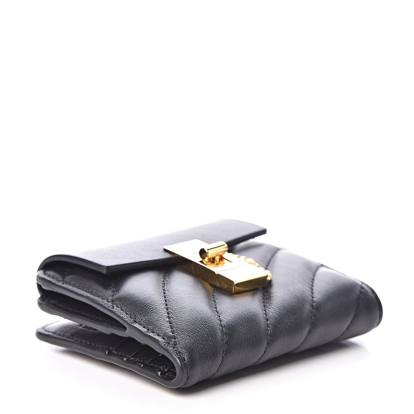 Lambskin Quilted Drew Square Wallet Black
