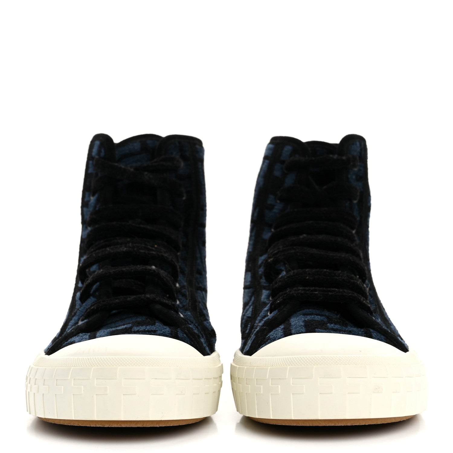 Fendi Fabric Domino Mens High Top Sneakers 8 Black Blue 3 of 9