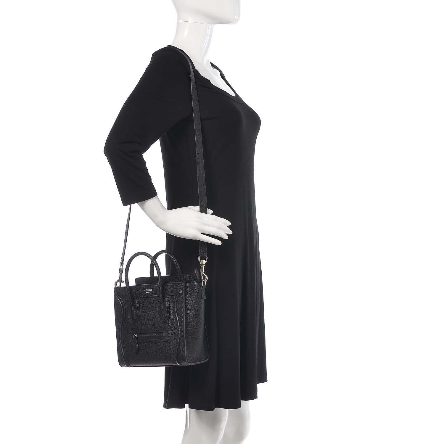 Celine Drummed Calfskin Nano Luggage Black 2 of 8