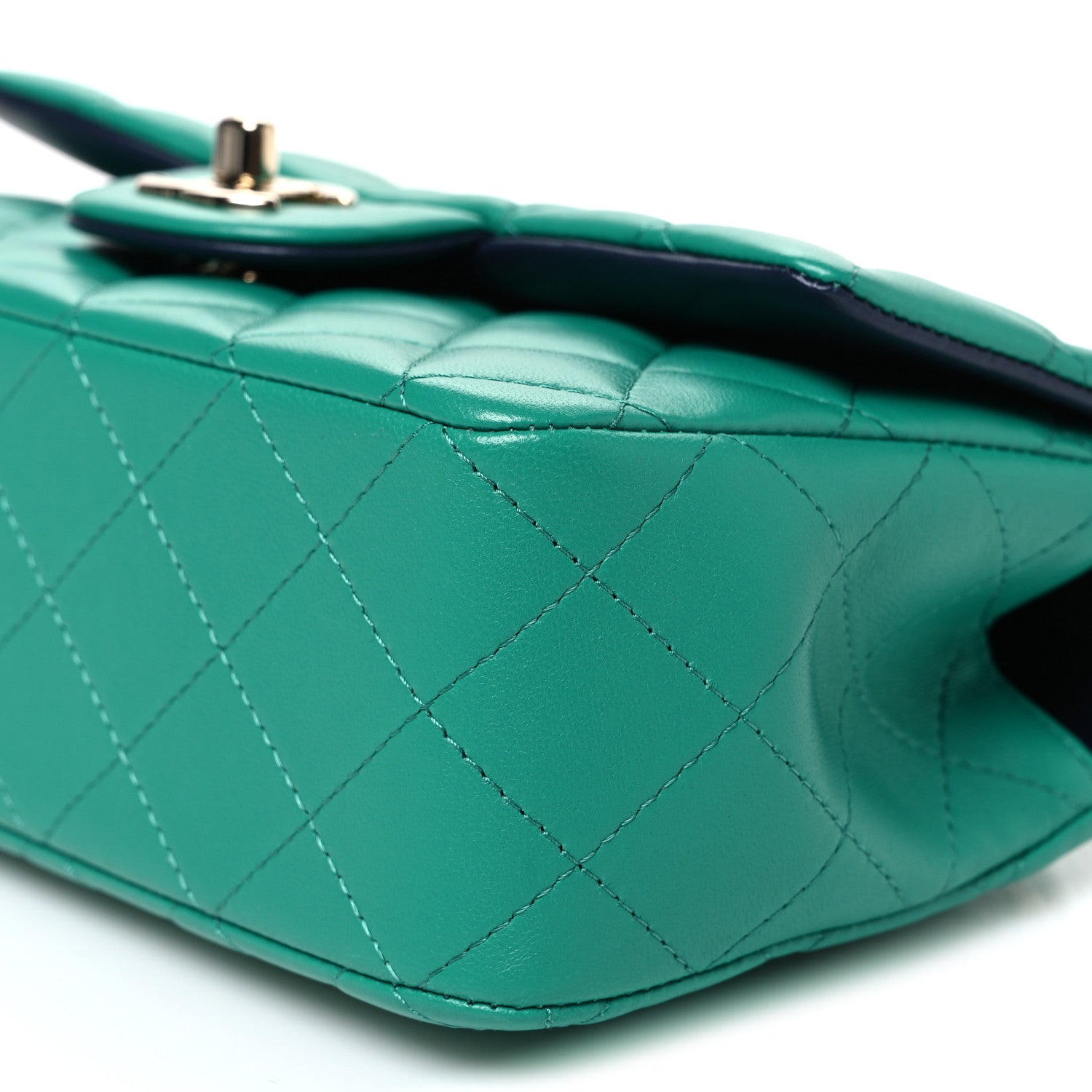 Chanel Lambskin Quilted Bi-Color Mini Top Handle Rectangular Flap Green Dark Blue 10 of 10