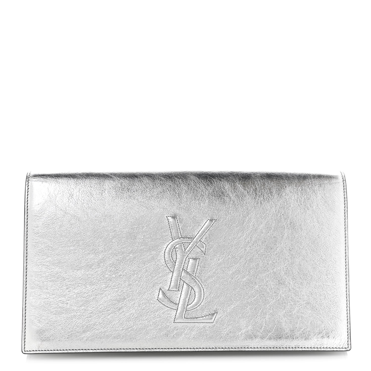 Saint Laurent Metallic Calfskin Monogram Large Belle De Jour Clutch Silver 1 of 8