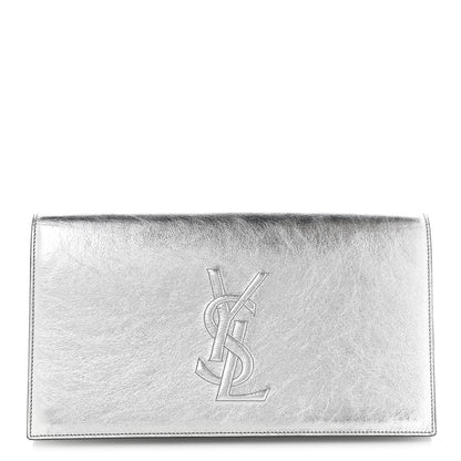 Saint Laurent Metallic Calfskin Monogram Large Belle De Jour Clutch Silver 1 of 8