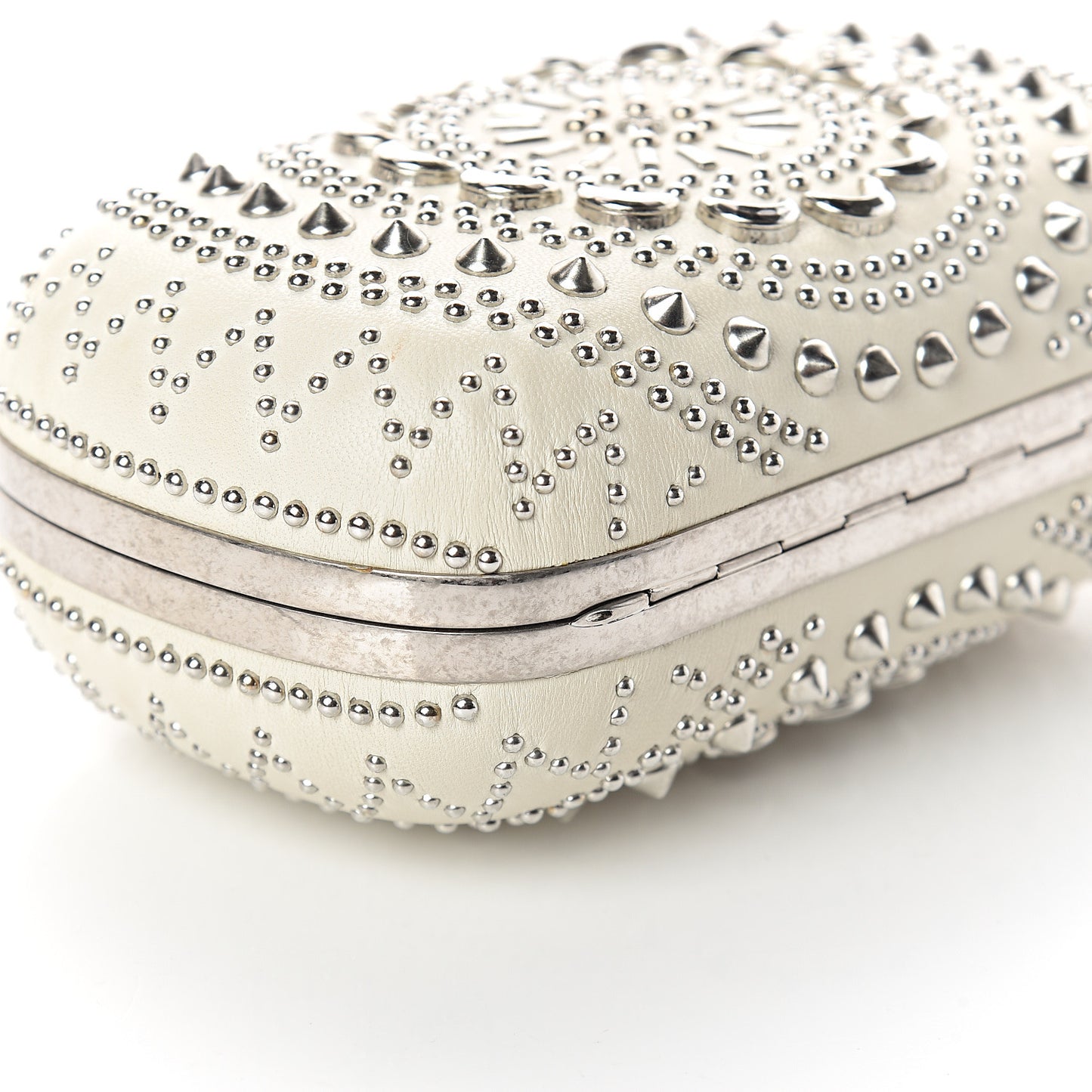 Nappa Studded Crochet Skull Box Clutch Ivory