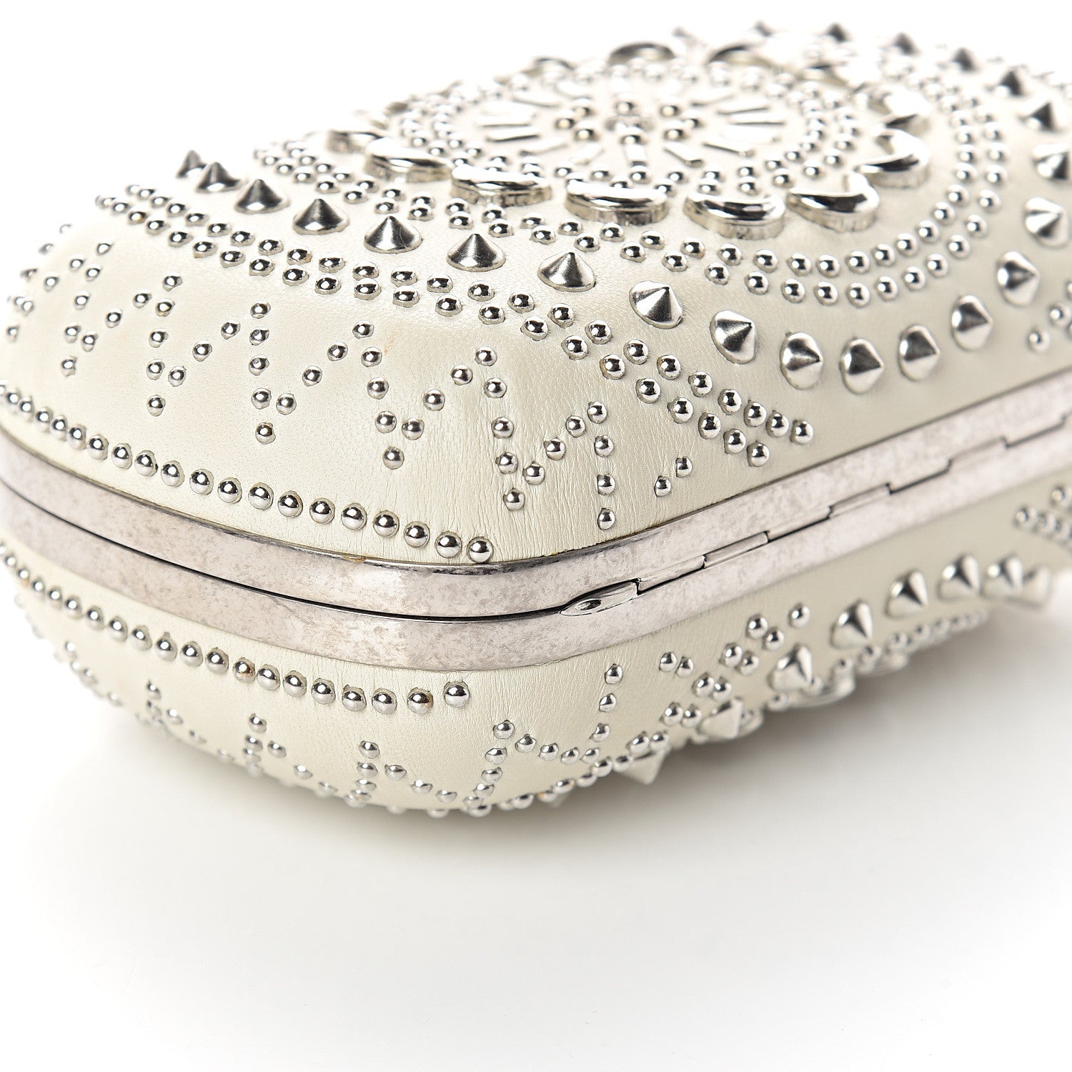 Alexander McQueen Nappa Studded Crochet Skull Box Clutch Ivory 6 of 7