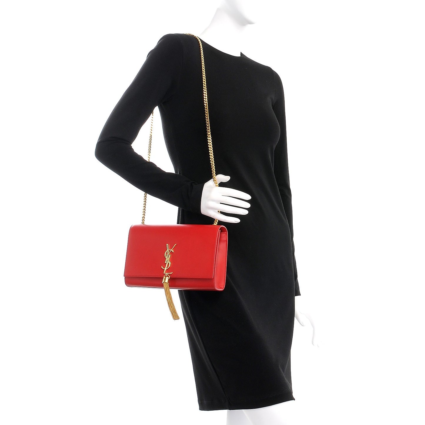Smooth Calfskin Medium Classic Monogram Kate Tassel Satchel Lipstick Red