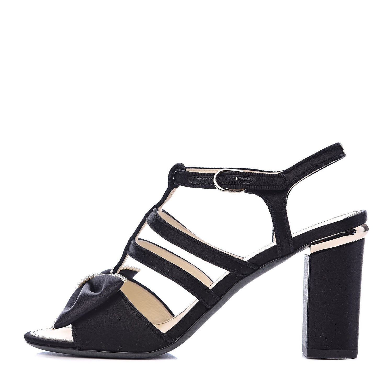 Satin Pearl Bow Sandals 37 Black