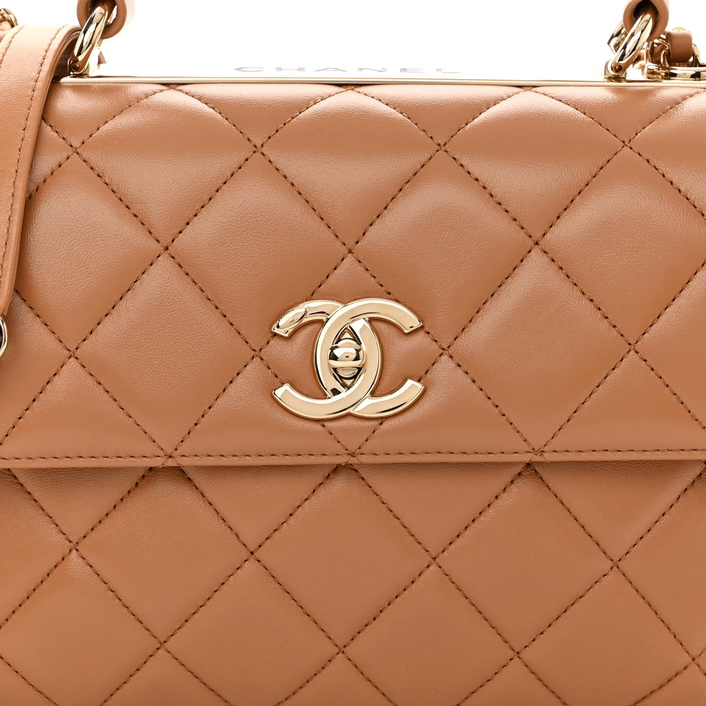 Lambskin Quilted Small Trendy CC Flap Dual Handle Bag Camel