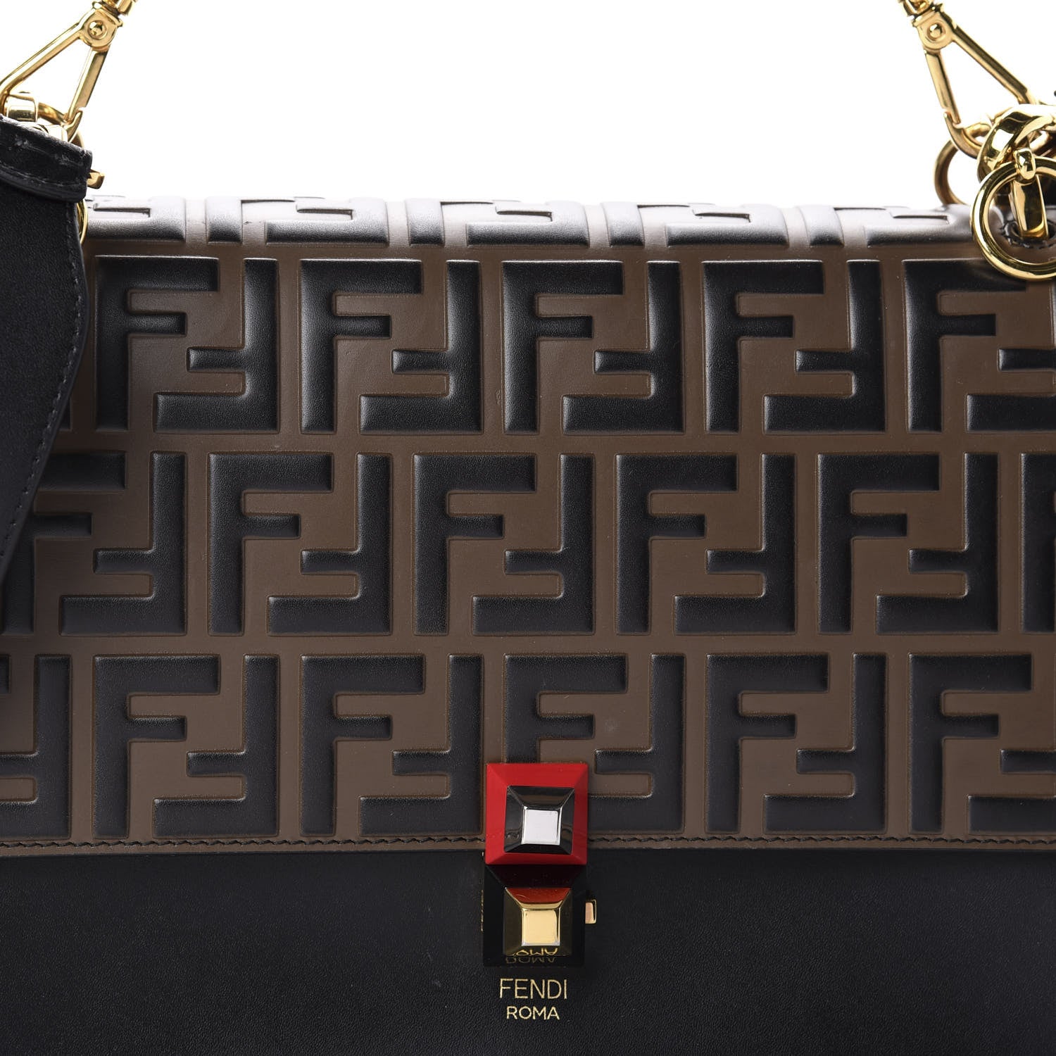 Fendi Vitello Liberty Bi-Color FF 1974 Embossed Kan I Shoulder Bag Black Maya 10 of 10