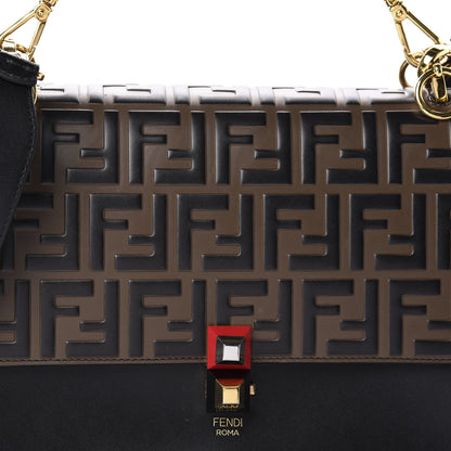 Fendi Vitello Liberty Bi-Color FF 1974 Embossed Kan I Shoulder Bag Black Maya 10 of 10