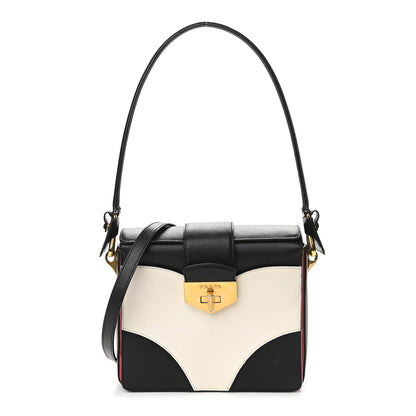 Prada Saffiano Bi-Color Top Handle Bag White Black 1 of 12