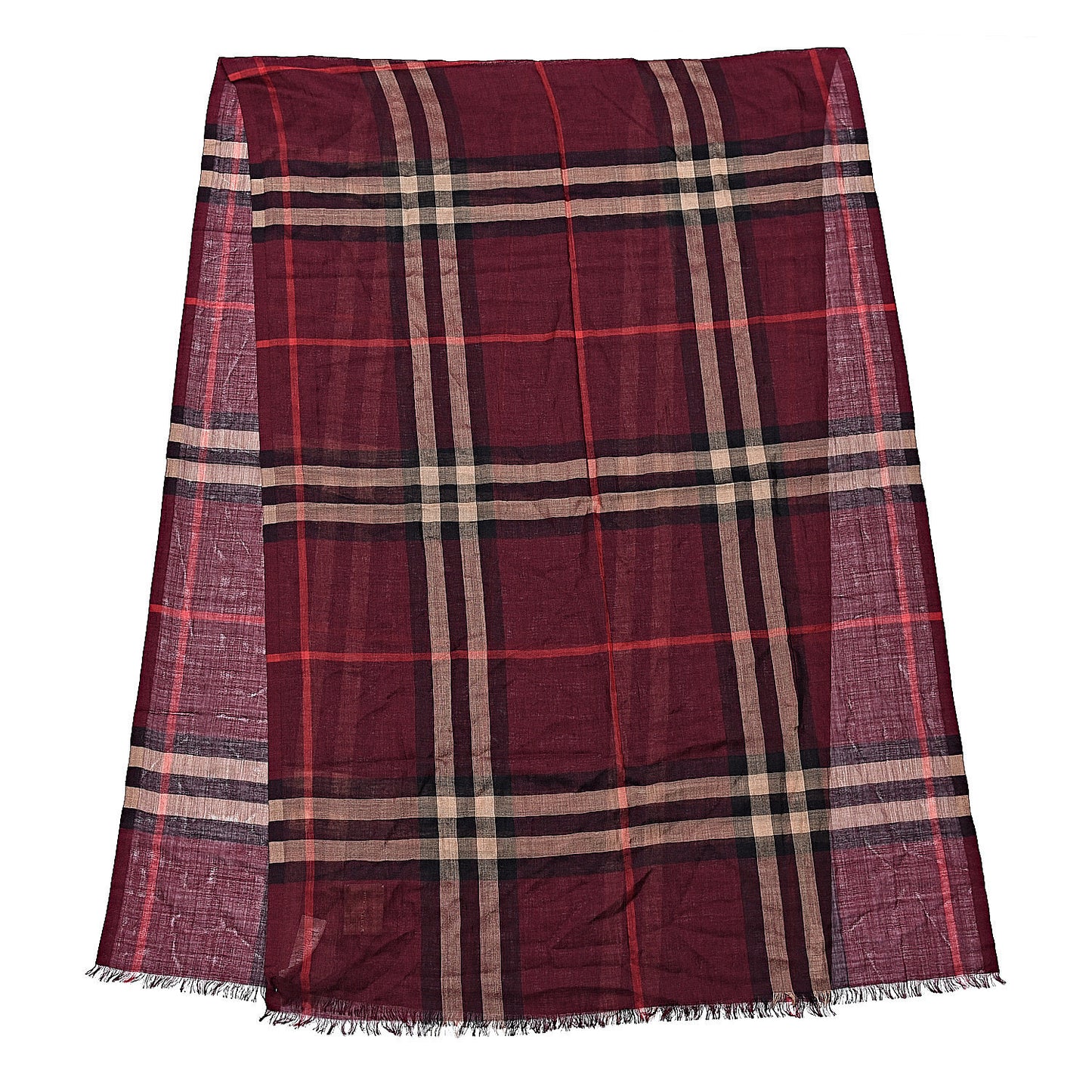 Wool Silk Gauze Giant Check Scarf Claret