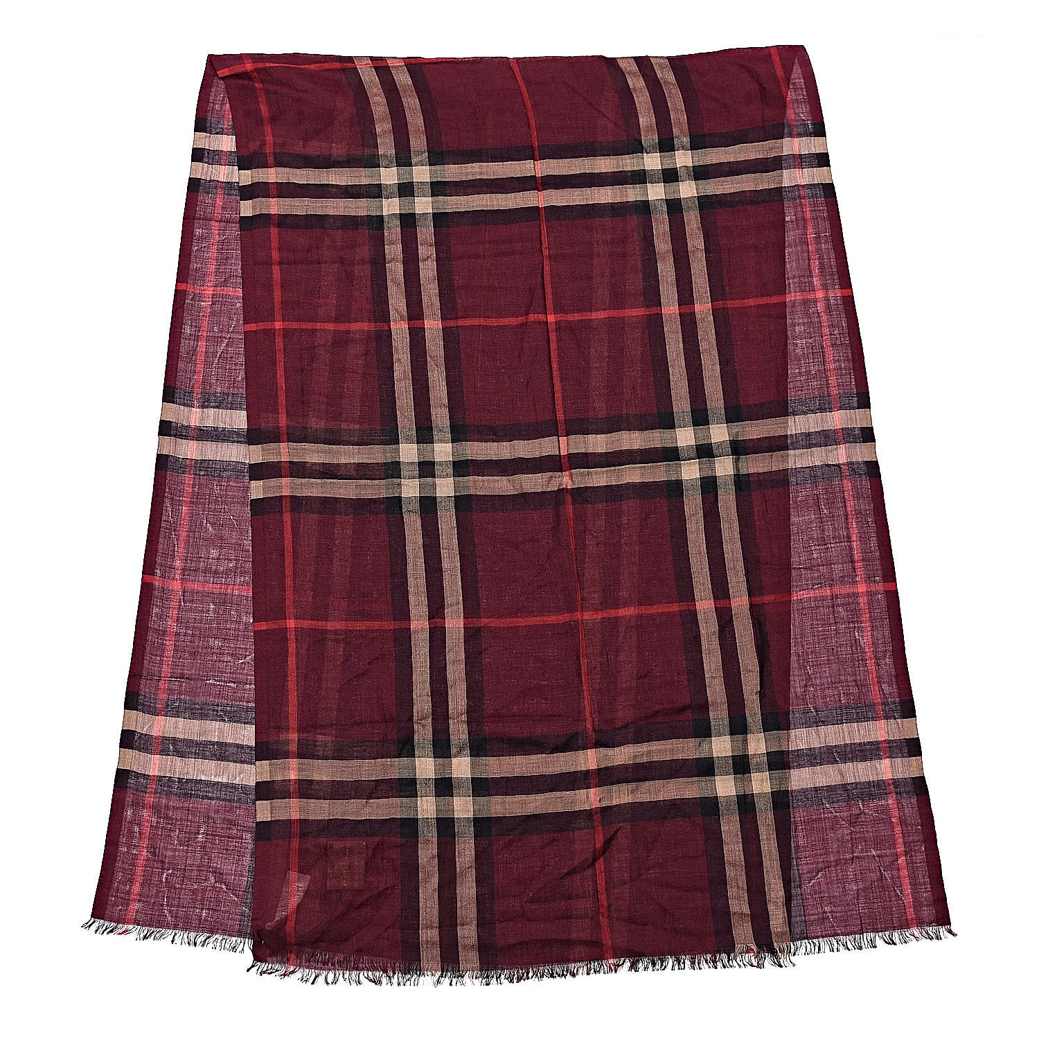 Burberry Wool Silk Gauze Giant Check Scarf Claret 3 of 8