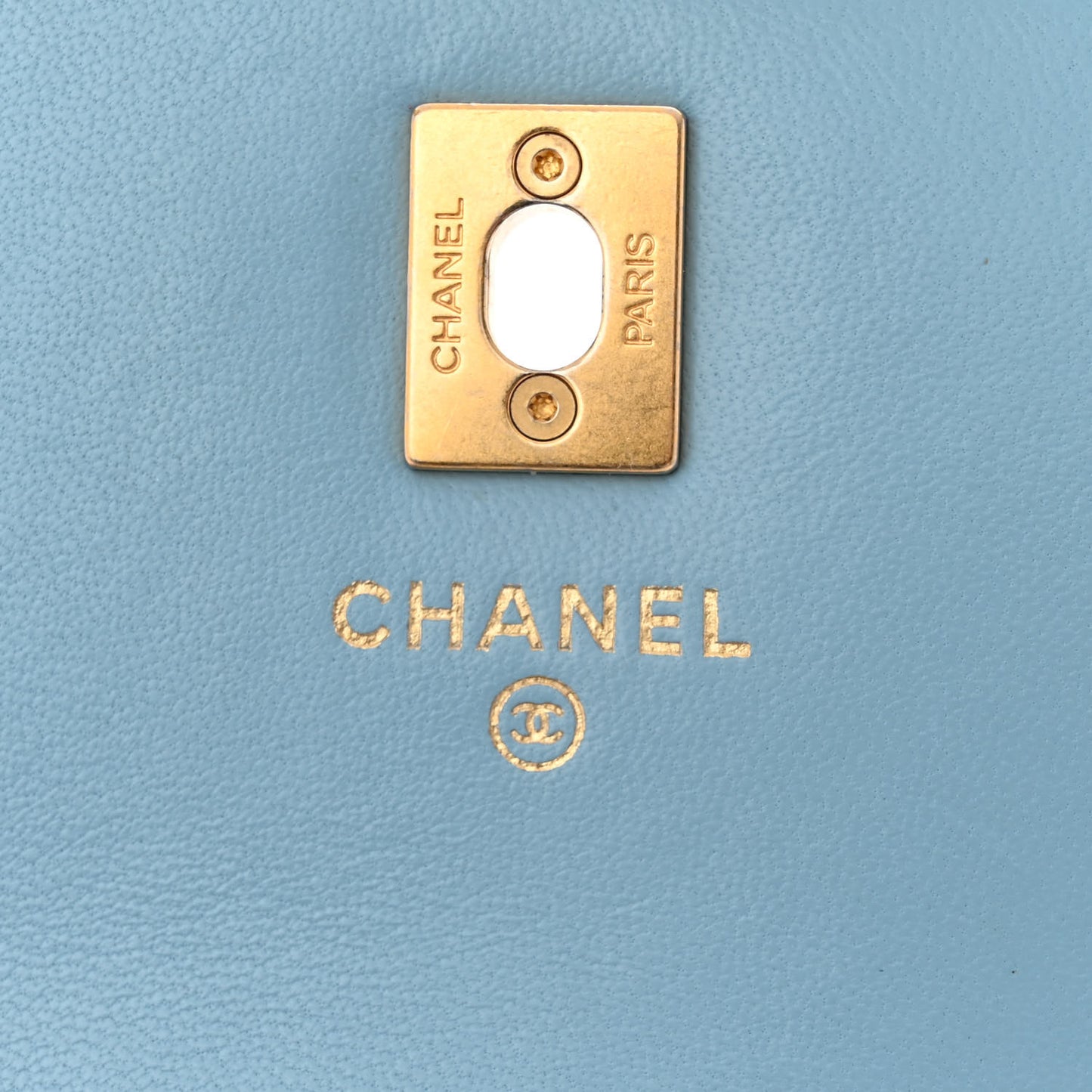 Lambskin Quilted Pearl Crush Phone Holder With Chain Light Blue